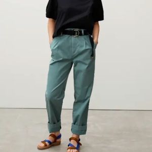 Everlane The Pleated Chino Pants Womens Size 0 Green Balsam High Rise Twill